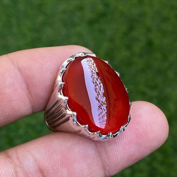 Real 925 Sterling Silver Aqeeq Ring For Men Green Natural Agate Stone  Jewelry Vintage Gift Women Male Turkish Hollow Design Ring - Rings -  AliExpress